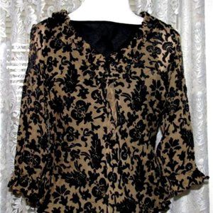 Ladies BLACK ON TAN Chiffon BLOUSE + BLACK TANK TOP Size PL ECI New York